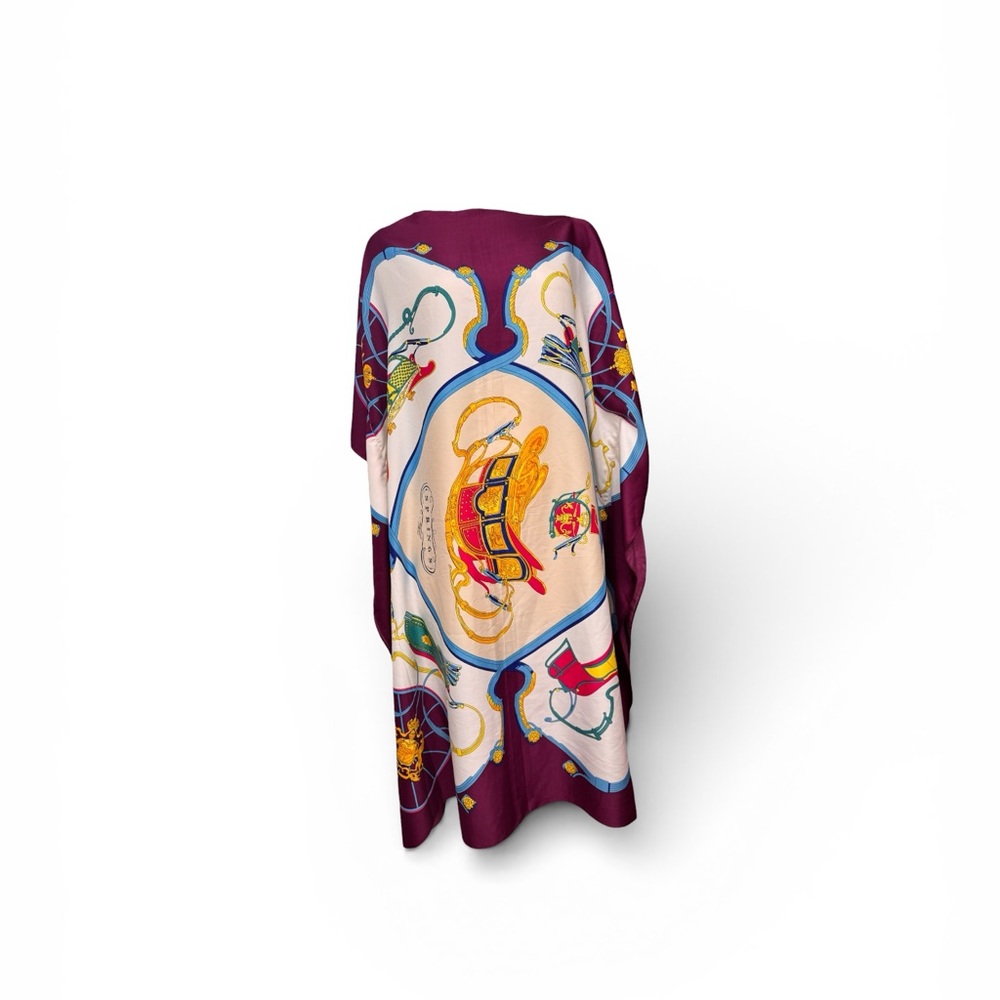Silk Medallion Print Scarf Dress in Burgundy & Cream